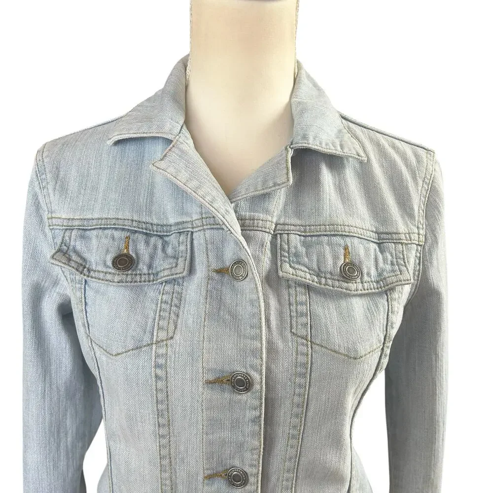 MK Michael Kors Jean Jacket Women Size XS Light Blue Stone Wash Button Up Denim